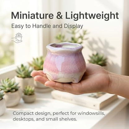 Ceramic Succulent Planters with Crackle Glaze, Gradient Color Small Flower Pots for Cacti and Plants, 3.23in Diameter x 2.8in Height, 4 Pack