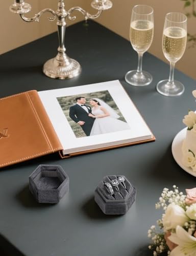 MFXIP Velvet 3 Slots Jewelry Ring Box Engagement Wedding Box Keepsake Box Bridal Photo Ring Triple Slots Hexagon - color: Gray