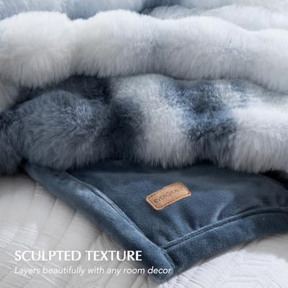 Faux Rabbit Fur Bubble Throw Blanket, 60"x80", Cloud Blue | Ultra Soft, Luxury Faux Rabbit Fur Throw, Thick Warm Bubble Blanket, Cozy Fluffy Reversible, for Bed, Couch, Chair, Sofa - color: Marble Cloud Blue, size: 60"x80"