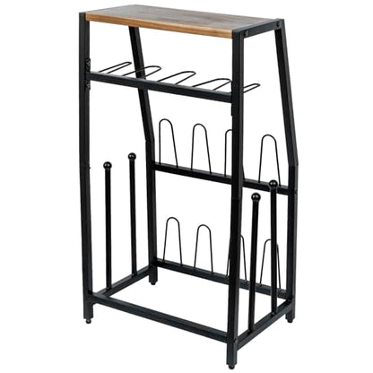 MyGift Acacia Wood & Black Metal Entryway Organizer: 2-in-1 Shoe Rack with Shelf & Boot Storage for 8 Pairs - Rustic Modern Entry Table with Adjustable Feet (Foyer/Mudroom/Garage) - color: Acacia Wood & Black Metal