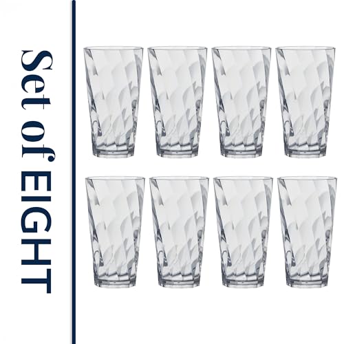 US Acrylic Optix Plastic Reusable Drinking Glasses (Set of 8) 20oz Water Cups in Clear | BPA-Free Tumblers, Made in USA | Top-Rack Dishwasher Safe - size: 20 Ounces