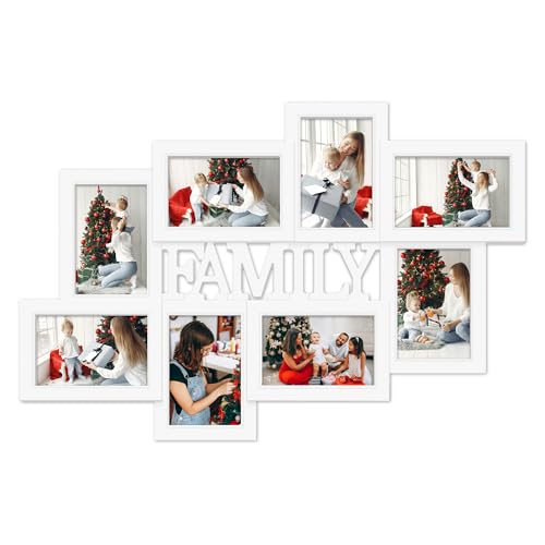 Jerry & Maggie Family Photo Frame Collage – 8 Opening Wall Picture Frames for 4x6 Photos, Multi Picture Frame for Wall Decor, Gallery Collage Frame for Family Wall Art, White - color: White, size: 8 Opening