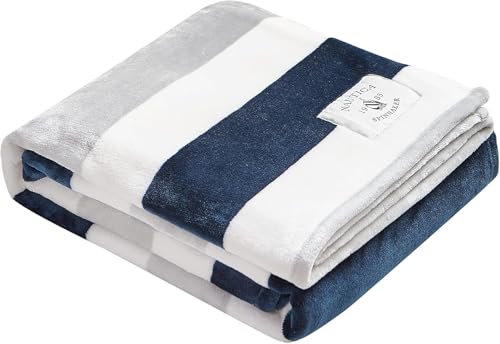 Nautica - Throw Blanket, Super Soft & Cozy Fleece Blanket, Lightweight Plush Bedding for Couch & Bed (Awning Stripe Navy, 50' x 60') - color: Awning Stripe Navy/White, size: 50" x 60" (Single Pack)