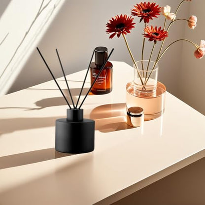 4PCS 100ML Glass Diffuser Bottles Black, Refillable Empty Perfume Fragrance Reed Bottles with 20pcs Reeds Sticks & Caps & Funnel, Diffuser Jars for DIY Fragrance Oil Wedding Party Decoration Gift
