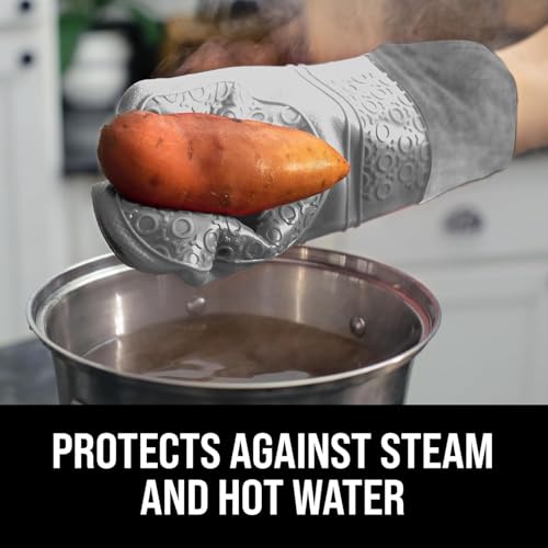 BPA-Free Soft Silicone Oven Mitts - Ultra Heat Resistant Oven Mitts with Thick Cotton Liner - Extra Long Slip Resistant Pot Holders, Flexible Oven Gloves - Gray 14.7" - color: Gray, size: 2-Piece 14.7" Oven Mitts