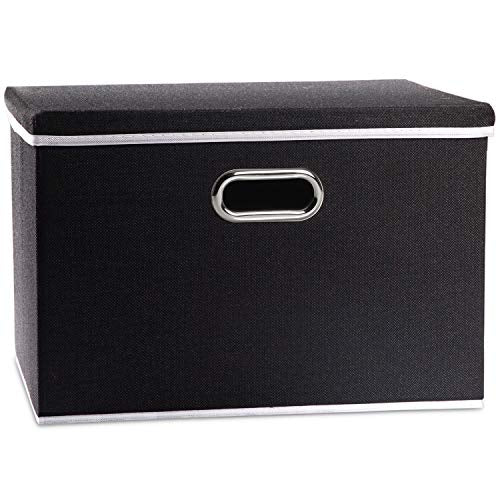Large Foldable Storage Box with Lid [1-Pack] Fabric Collapsible Storage Bin Organizer Container Basket Cube with Cover for Home Bedroom Closet Office Nursery Black (17.7x11.8x11.8) - color: Black, size: L(1-Pack)