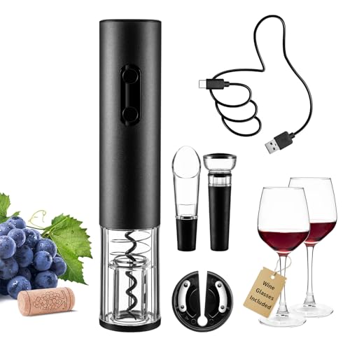 Rechargeable Electric Wine Opener Set, Automatic Corkscrew Set, Including Long Stem Wine Glasses of 2, Clear Glass Wine Goblet, Ideal Gift for Wedding, Wine Lover, Birthday, Girl, Men - color: Clear