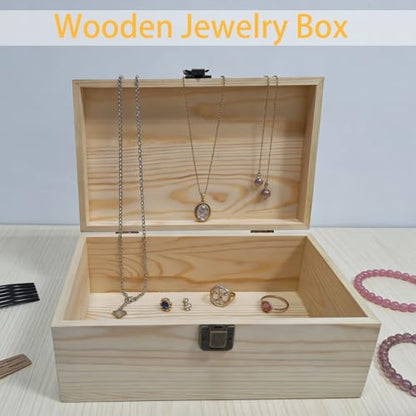 Large Unfinished Wooden Storage Box with Lid & Latch, 2-Pack | Pine Wood Craft Boxes with Bonus Small Box for DIY Crafts & Gifts