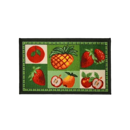 Kashi Home Kitchen Rug, Printed Area Rug, Durable Floor, Door Mat, Farmhouse Non-Slip Carpet Latex Backing Beautiful Design, Mixed Fruit 18x30 Rectangle - color: Mixed Fruit, size: 1'6" x 2'6" (Rectangular)
