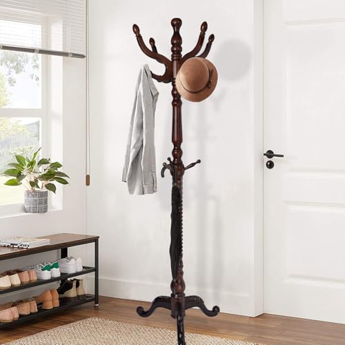 Wooden Coat Rack Freestanding, Vintage Triangle | Vintage Coat Racks with Sturdy Round Base, Adjustable Height 37.40"-72.83" Entrance Coat Rack for Bedroom Living Room - color: Vintage Triangle