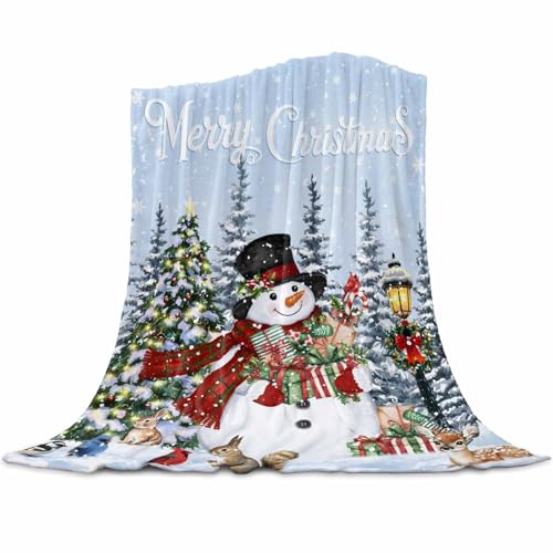 Merry Christmas Throw Blanket, Snowman Xmas Tree Super Soft Warm Flannel Blankets for Bed Couch Sofa Winter Snowflake Deer Animal Lightweight Fluffy Plush Bed Throws 50x60 Inch - color: Blue Red Green, size: 50''x60''