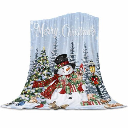 Merry Christmas Throw Blanket, Snowman Xmas Tree Super Soft Warm Flannel Blankets for Bed Couch Sofa Winter Snowflake Deer Animal Lightweight Fluffy Plush Bed Throws 50x60 Inch - color: Blue Red Green, size: 50''x60''