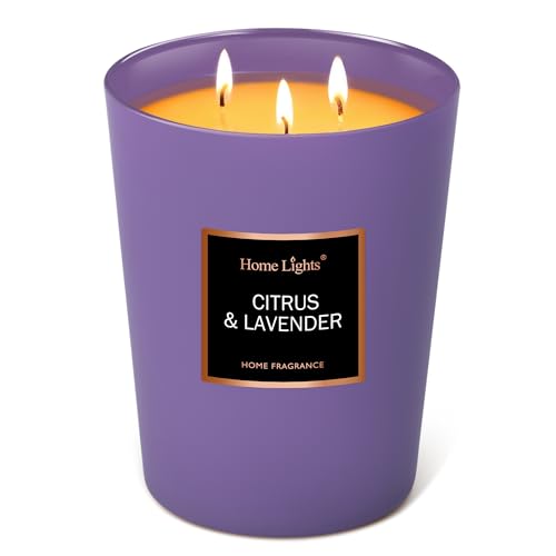 HomeLights Scented Candles - Large Jar Aromatherapy, Natural Soy Wax, 130 Hour Long Burning, Citrus & Lavender - color: Citrus & Lavender