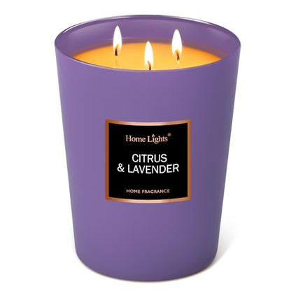 HomeLights Scented Candles - Large Jar Aromatherapy, Natural Soy Wax, 130 Hour Long Burning, Citrus & Lavender - color: Citrus & Lavender