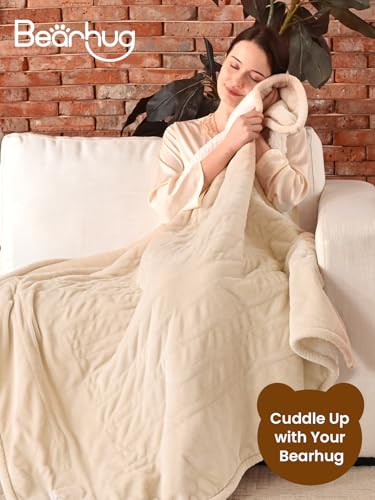 Bearhug Electric Blanket Throw Size, 50" x 60" Heated Blanket with 6 Heating Levels & 4H Auto Shut-Off, Machine Washable Soft Velvet to Sherpa Reversible Heated Throw for Office, Couch and Sofa Beige - color: Beige, size: Throw 50" × 60"