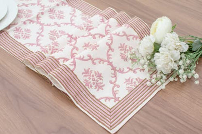 Pink Table Runners for Long Tables ( 100% Cotton, Damask Hand Block Print, 14x120 inch, Pack of 1) Fabric Lined | No Fray Edges | for Home, Kitchen, Dining Room, Holiday, Wedding Party Décor