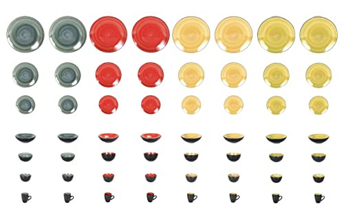 Stoneware Sonoma 56pc Dinnerware Set, Black + Speckled Spin Wash Mixed Colors of Blue, Red, Yellow and Green - color: Mix-B