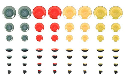 Stoneware Sonoma 56pc Dinnerware Set, Black + Speckled Spin Wash Mixed Colors of Blue, Red, Yellow and Green - color: Mix-B