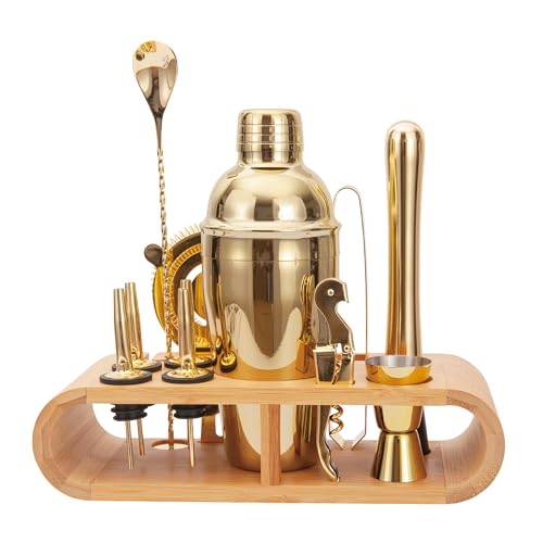 JNWINOG 12Pcs-Cocktail Shaker Set Stainless Steel Bartending Kit 18.6oz Cocktail Bar Set Cocktail Mix Drink Making Kit Professional Bar and Home Drink Bar Tools for Bartender(Gold, 12Pcs) - color: Gold, size: 12Pcs