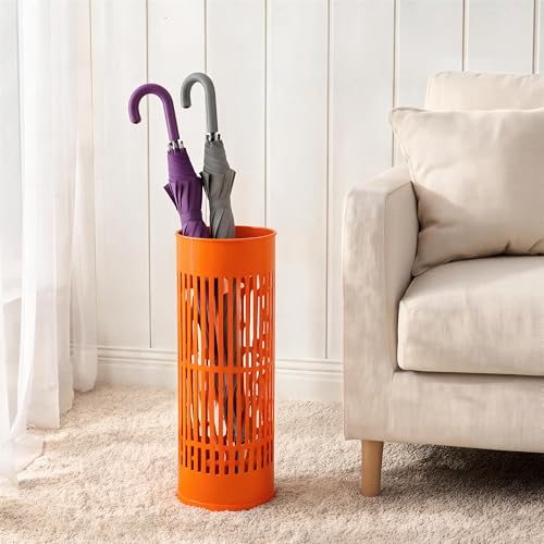 21 inch Heavy Duty Metal Umbrella Stand - Durable Storage Holder for Umbrellas - Indoor and Outdoor Use - Stylish and Modern Organizer for Entryways. (Dark Orange) - color: Dark Orange