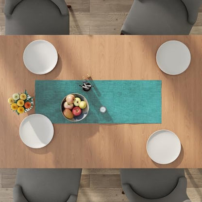 Encasa XO Table Runner 4 to 6 Seater, Soft Chenille 13"x72" | Turq, Woven Rib Texture | Machine Washable | Colorfast & Shrink Resistant | Durable Polyester Yarns - color: Turq, size: 13x72 in