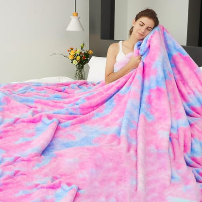 MUGD Soft Blankets Fuzzy Twin Bed Fleece Blanket Kids Warm Throw Blanket for Bed - color: Blue Pink, size: Twin(60"x80"/ 150x200cm)