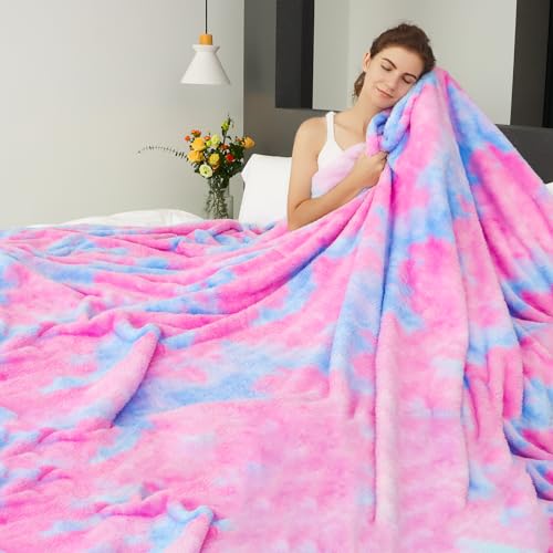 MUGD Lightweight Blanket Fleece Large Blanket Blue Throw Blanket for Bed King Size - color: Blue Pink, size: King(90"x108"/ 230x270cm)