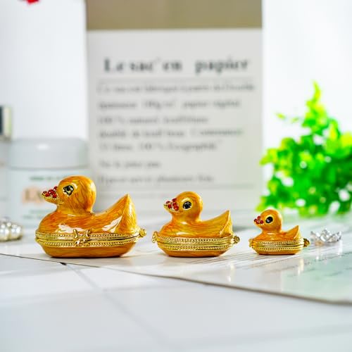 YU FENG Family Duck Trinket Box Hinged Jewelry Holder Animal Figurine Decor | Duck Family Design, Painted Enamel Finish, Jeweled Crystal Accents, Hidden Keepsake Storage, Collectible Animal Decor Gift