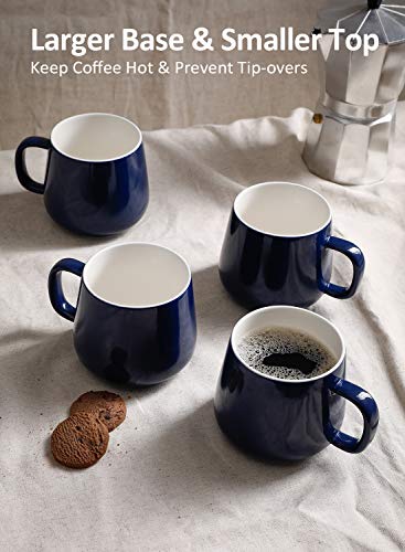 Teocera Ceramic Coffee Mug Set of 4-12 oz Coffee Mugs with Large Handles for Hot or Cold Drinks Like Latte, Cocoa, Tea or Juice - Smooth Ceramic, Dishwasher Safe, Navy - color: Navy