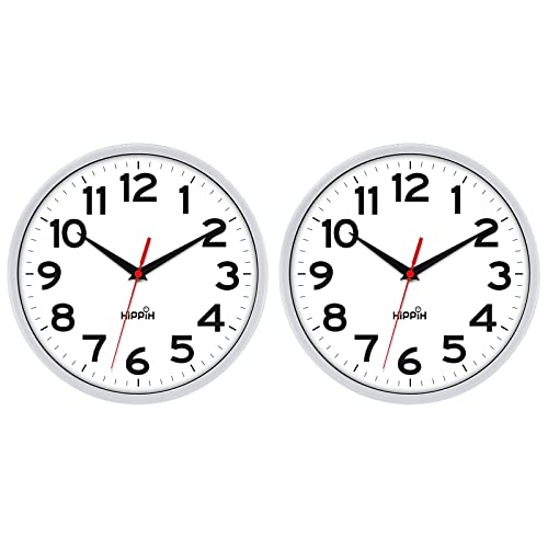 10 Inch Wall Clock, 2Pack Silent Non Ticking Battery Operated Clocks | Silver Analog Clock| Living Room, Office, Classroom, Bedroom, Kitchen, Bathroom| Modern Simple Style| Easy to Read | Accurate - color: Silver, size: 10 inches