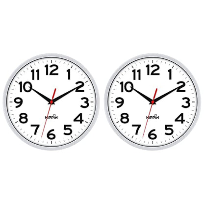 10 Inch Wall Clock, 2Pack Silent Non Ticking Battery Operated Clocks | Silver Analog Clock| Living Room, Office, Classroom, Bedroom, Kitchen, Bathroom| Modern Simple Style| Easy to Read | Accurate - color: Silver, size: 10 inches