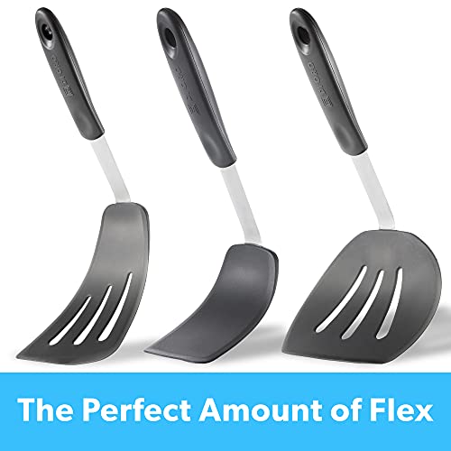 DI ORO - Chef Series FLEX Silicone Spatula 600ºF Heat-Resistant Flexible Silicone Rubber Turner Spatulas (3-Piece Set) - size: 3-Piece Set (Standard, Round, and Angled Turner)