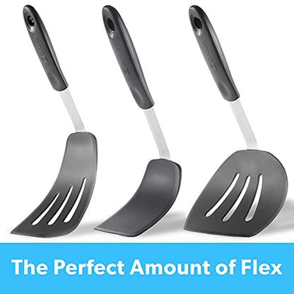 DI ORO - Chef Series FLEX Silicone Spatula 600ºF Heat-Resistant Flexible Silicone Rubber Turner Spatulas (3-Piece Set) - size: 3-Piece Set (Standard, Round, and Angled Turner)