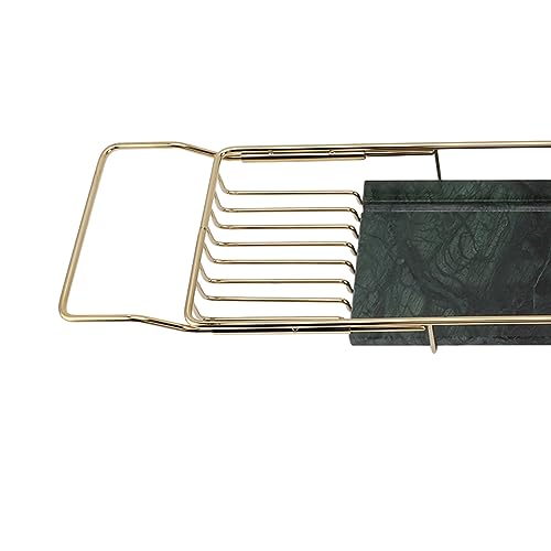 Marhynchus Metal Marble Bathtub Rack, Bathtub Caddy Tray Stainless Steel Shower Caddy Tray with Extending Sides, Bathroom Trays (Gold Green) - size: Gold Green
