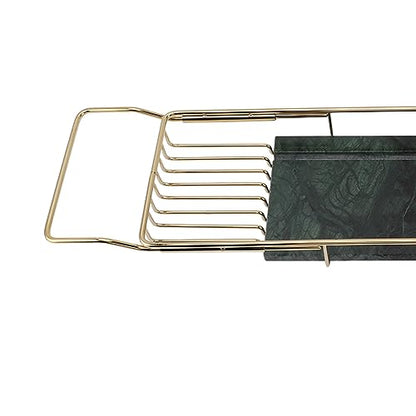 Marhynchus Metal Marble Bathtub Rack, Bathtub Caddy Tray Stainless Steel Shower Caddy Tray with Extending Sides, Bathroom Trays (Gold Green) - size: Gold Green