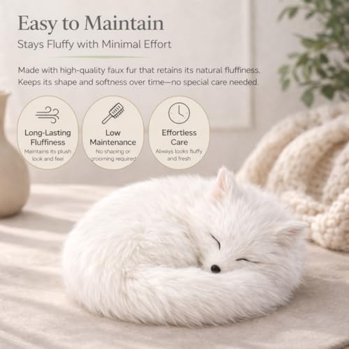 Realistic White Fox Figurine, Soft Faux Fur Sleeping Fox Shelf Decor Gift
