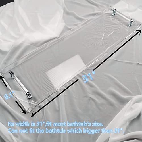 31" Silver Handles Luxury Bathtub Tray Caddy for Bath tub Table Tray with Silver Handles for Bathroom Bath Accessories Storage Organizer tub Tray - style: 31" Tray With Silver Handles