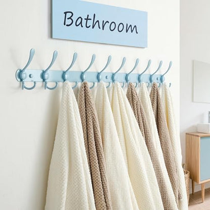 Coat Rack Wall Mount - 38” Long 10-Tri-Hooks Heavy Duty Coat Hanger Rail Wall Hooks for Hanging Coats Hats Clothing Clothes Purse Mudroom Entryway, Blue - color: Blue, size: L=38” (1 Pcs)