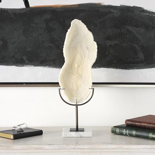 Deco 79 Polystone Coral Decorative Sculpture Abstract Textured Home Decor Statue with Gray Stand and Acrylic Base, Accent Figurine 7" x 5" x 19", Cream
