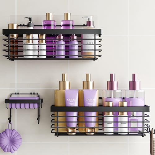 ODesign Shower Shelves Adhesive 3 Pack Stainless Steel Storage Shelve-Black | No drilling wall mounted,rust-resistant,large capacity,quick drainage,easy to clean,suitable for bathrooms and kitchens - color: Black
