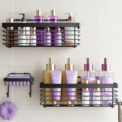 ODesign Shower Shelves Adhesive 3 Pack Stainless Steel Storage Shelve-Black | No drilling wall mounted,rust-resistant,large capacity,quick drainage,easy to clean,suitable for bathrooms and kitchens - color: Black