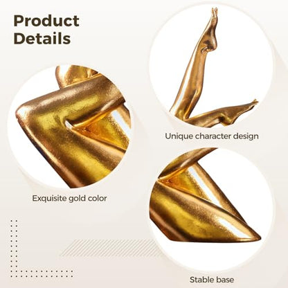 Abstract Yoga Human Figure Sculpture, Gold Resin Home Decor, Shelf Art Ornament for Living Room/Office