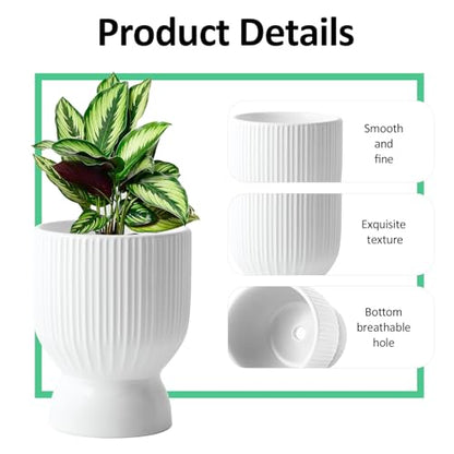 OXART 5.6 Inch Plant Pot, Ceramic Planters for Indoor Plants, Large Indoor Plant Pot with Drainage Holes, Flower Pots, Decorative Pots for Flowers & Herbs, White