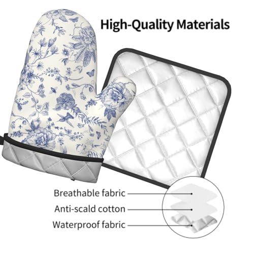 Giwawa Chinoiserie Flower Oven Mitts and Pot Holder Blue Leaves Heat Resistant 2Pcs Washable Oven Gloves Hot Pads for Kitchen Baking Grilling BBQ - color: Chinoiserie Flower