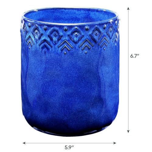 Ceramic Utensils Holder，Extra Large Stable Ceramic Cooking Tool Organizer Set for Kitchen，For Countertop ,Navy Blue - color: Navy Blue