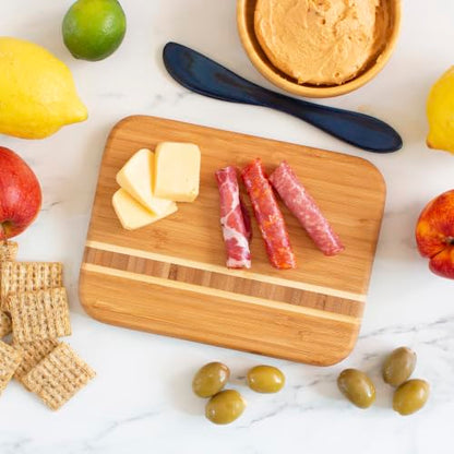 Totally Bamboo Barbados Small Bamboo Cutting Board, 9 x 6.5 Inches | Small cutting board for fruit, vegetables, garnishes, and sandwiches. End-grain bamboo inlay adds standout style. - size: 9"L x 6.5"W