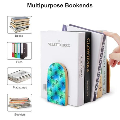 2 Pieces Bookend Heavy Duty Wood Bookends with Metal Base, Ocean Animal Sea | Turtle, Small Book Stoppers for Shelves, Desktop, Room, Library, Sturdy and Non-Slip - color: Style(632)