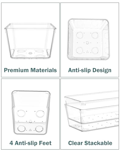30Pcs Clear Plastic Drawer Organizers Set, 4size makeup drawer organizer trays for vanity,desk,bathroom,office,nightstand,gadgets for kitchen drawer, Versatile drawer divider storage bins - size: 30 Pcs