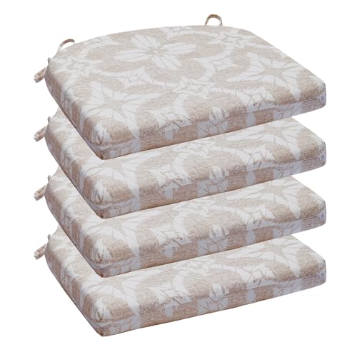 Wellsin Outdoor Chair Cushions for Patio Furniture - Patio Chair Cushions Set of 4 - Water Resistant Round Corner Outdoor Seat Cushions 17"X16"X2", Flower Beige - color: Flower Beige, size: 17"x16"x2"(Pack of 4)