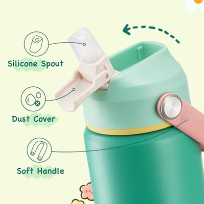 Kerilyn 12oz Water Bottle 2 Pack, Stainless Steel Insulated Water Bottle Bulk with Straws Leak-Proof,BPA Free, 2 Piece Set Mint Breeze - color: A. Mint Breeze